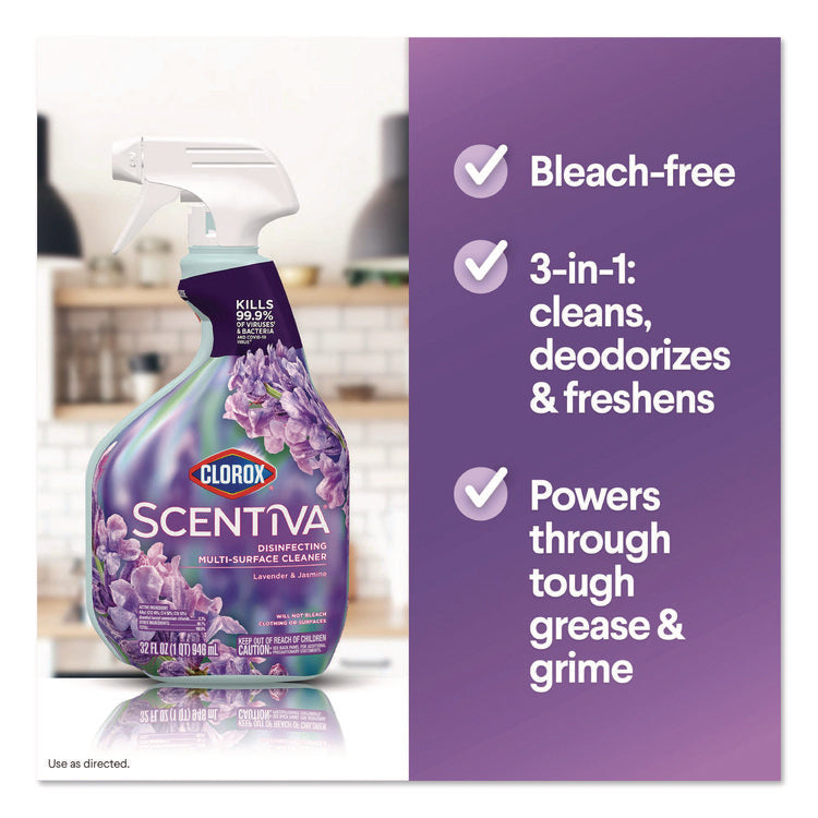 Scentiva Disinfecting Multi-Surface Cleaner, Bleach Free, Lavender and Jasmine, 32 oz Spray Bottle