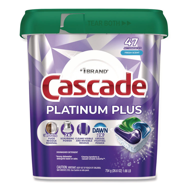 Platinum Plus ActionPacs Dishwasher Detergent Pods, Fresh Scent, 26.6 oz Tub, 47/Tub, 3 Tubs/Carton