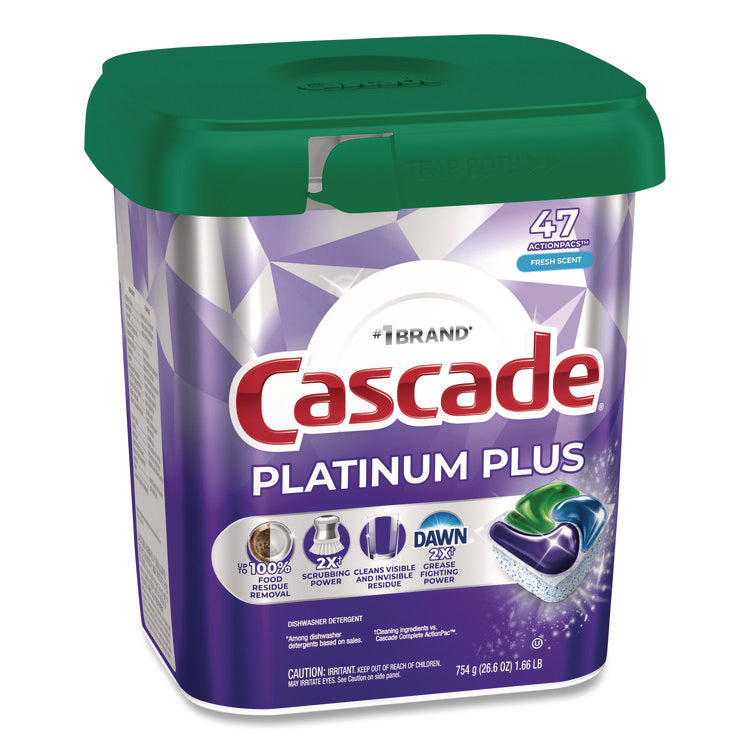 Platinum Plus ActionPacs Dishwasher Detergent Pods, Fresh Scent, 26.6 oz Tub, 47/Tub, 3 Tubs/Carton