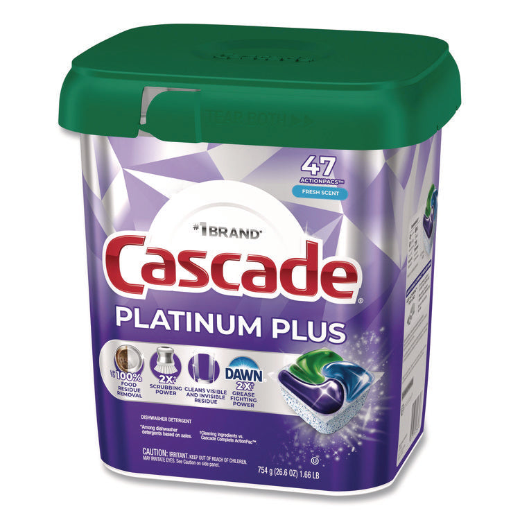 Platinum Plus ActionPacs Dishwasher Detergent Pods, Fresh Scent, 26.6 oz Tub, 47/Tub, 3 Tubs/Carton