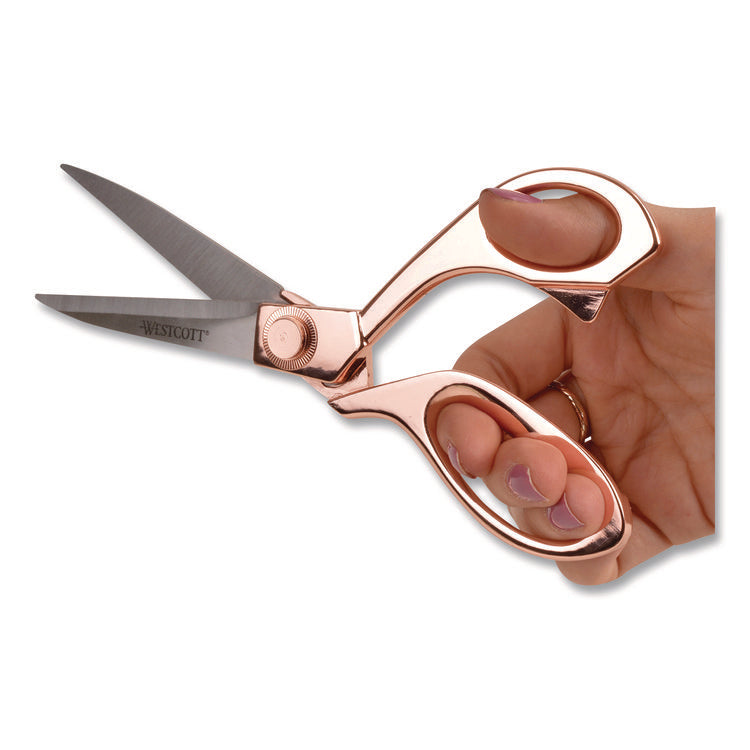 Vintage Stainless Steel Scissors, 8" Long, Offset Rose Gold Handle