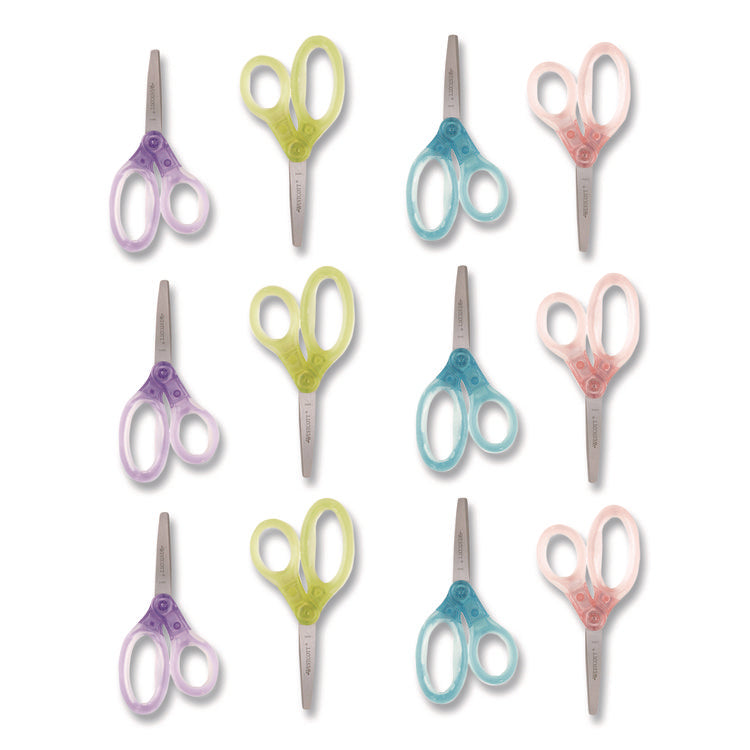 Jellies Kids Scissors, 5" Long, Straight Assorted Handle Colors, 12/Pack