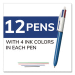 4-Color Multi-Color Ballpoint Pen, Retractable, Medium 1 mm, Black/Blue/Green/Red Ink, Blue/White Barrel, 12/Box