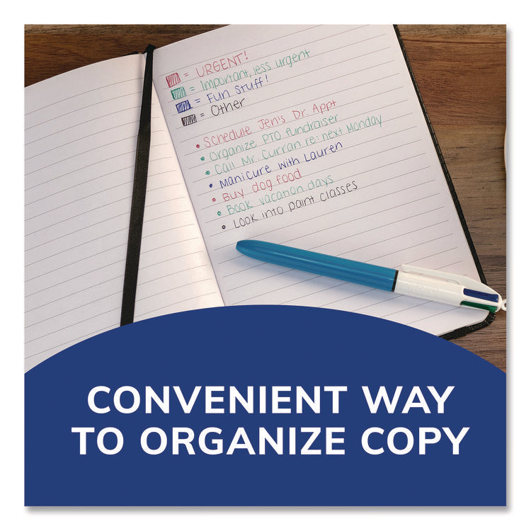 4-Color Multi-Color Ballpoint Pen, Retractable, Medium 1 mm, Black/Blue/Green/Red Ink, Blue/White Barrel, 12/Box