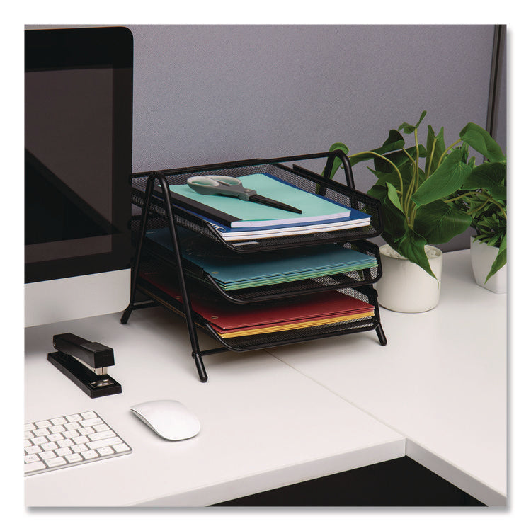 Tiered Metal Mesh Desk Tray Organizer, 3-Tier, Letter Size, 11.5 x 13.75 x 10, Black