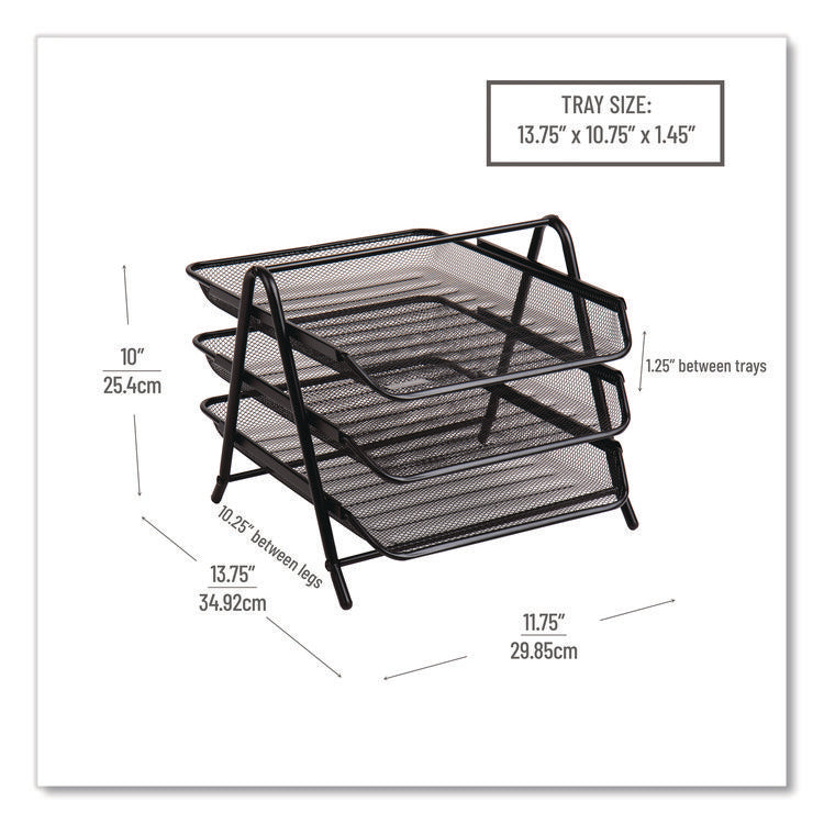Tiered Metal Mesh Desk Tray Organizer, 3-Tier, Letter Size, 11.5 x 13.75 x 10, Black