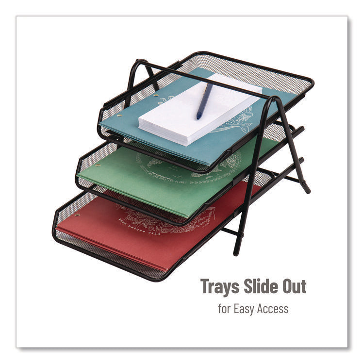 Tiered Metal Mesh Desk Tray Organizer, 3-Tier, Letter Size, 11.5 x 13.75 x 10, Black