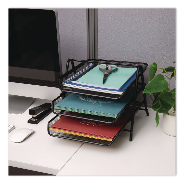 Tiered Metal Mesh Desk Tray Organizer, 3-Tier, Letter Size, 11.5 x 13.75 x 10, Black