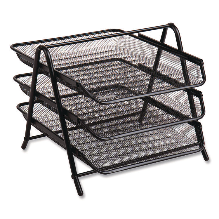 Tiered Metal Mesh Desk Tray Organizer, 3-Tier, Letter Size, 11.5 x 13.75 x 10, Black