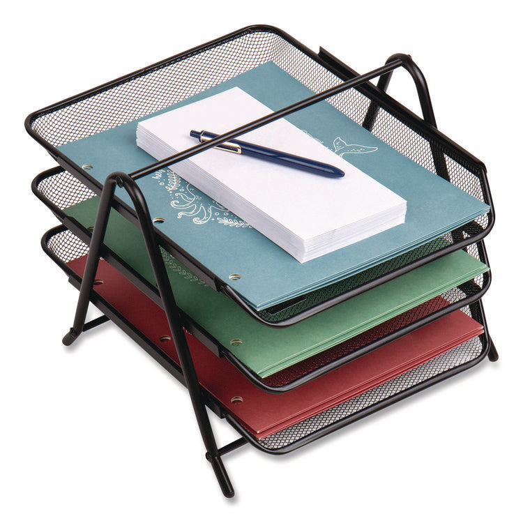 Tiered Metal Mesh Desk Tray Organizer, 3-Tier, Letter Size, 11.5 x 13.75 x 10, Black