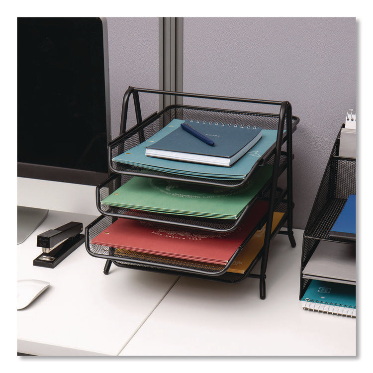 Tiered Metal Mesh Desk Tray Organizer, 4-Tier, Letter Size, 13.75 x 12 x 12.5, Black