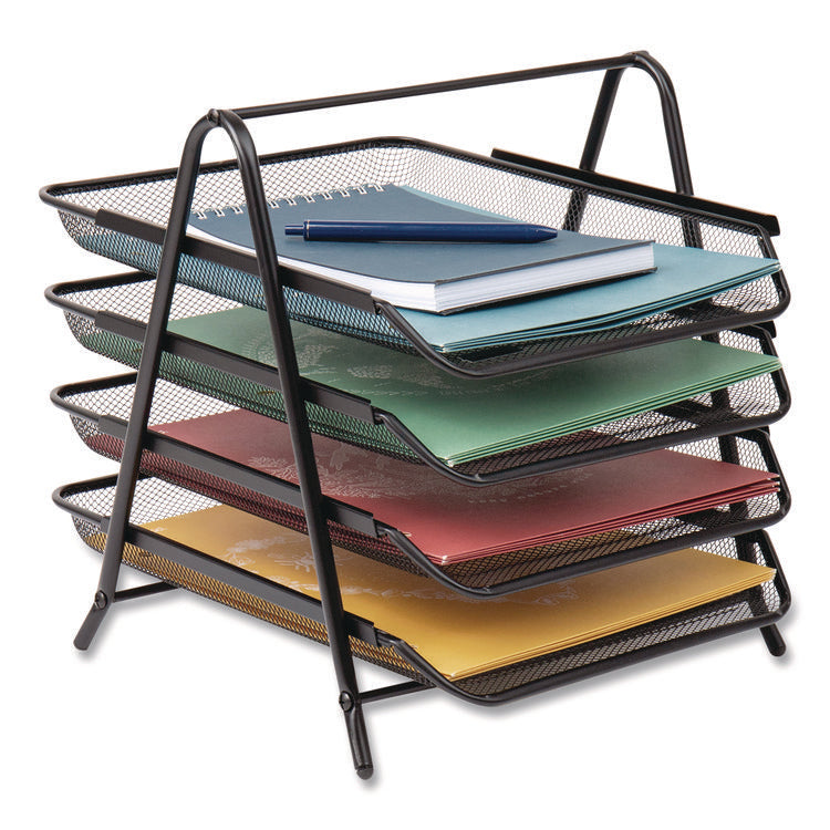 Tiered Metal Mesh Desk Tray Organizer, 4-Tier, Letter Size, 13.75 x 12 x 12.5, Black