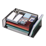Metal Mesh Desktop Organizer Letter Tray, 6 Sections, Letter Size, 9.15 x 16.75 x 6, Black