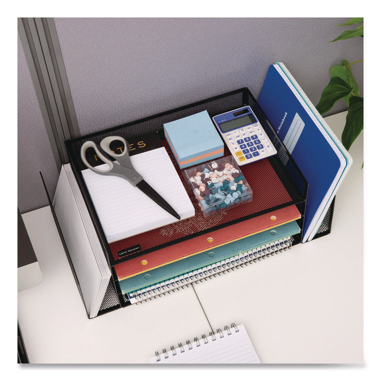 Metal Mesh Desktop Organizer Letter Tray, 6 Sections, Letter Size, 9.15 x 16.75 x 6, Black