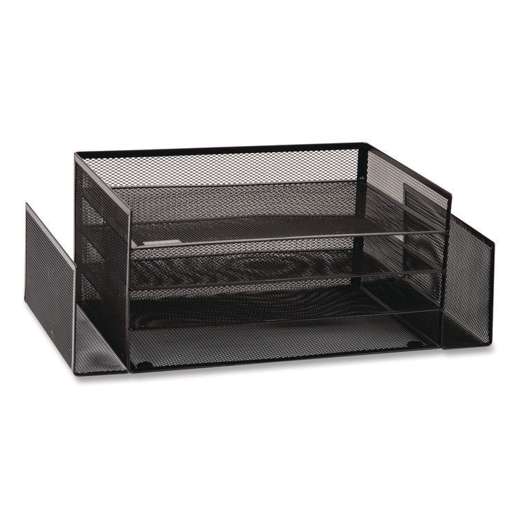 Metal Mesh Desktop Organizer Letter Tray, 6 Sections, Letter Size, 9.15 x 16.75 x 6, Black