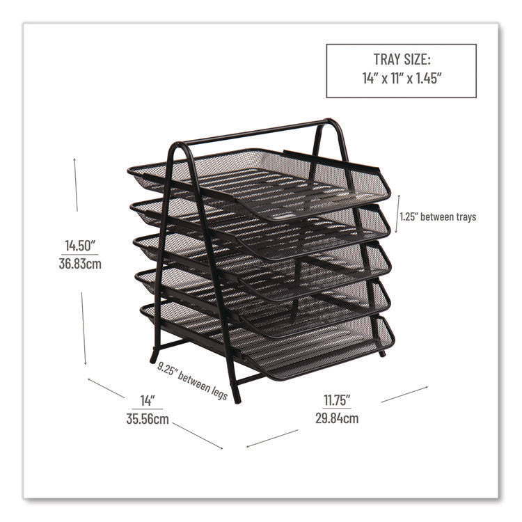 Metal Mesh Desk Tray Organizer, 5-Tier, Letter Size, 14 x 11.75 x 14.5, Black