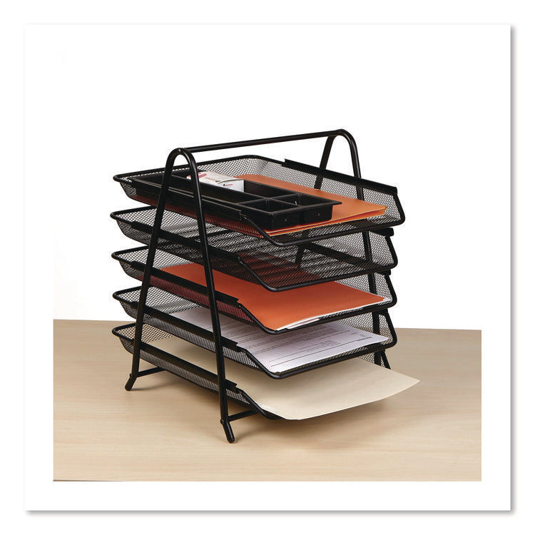 Metal Mesh Desk Tray Organizer, 5-Tier, Letter Size, 14 x 11.75 x 14.5, Black