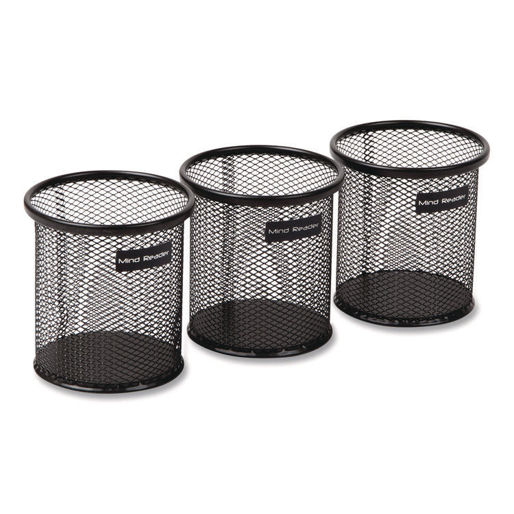 Metal Mesh Utensil Holder, 3.5" dia x 3.7"h, Black, 3/Pack