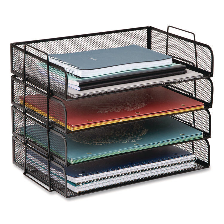 Stackable Paper Desk Tray Organizer, Letter Size, 9.75 x 14 x 3.25, Black, 4/Pack