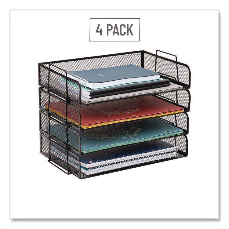 Stackable Paper Desk Tray Organizer, Letter Size, 9.75 x 14 x 3.25, Black, 4/Pack