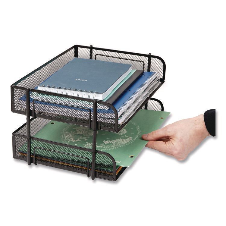 Stackable Paper Desk Tray Organizer, Letter Size, 10 x 13.5 x 2.5, Black, 2/Pack