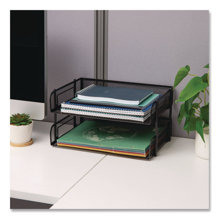 Stackable Paper Desk Tray Organizer, Letter Size, 10 x 13.5 x 2.5, Black, 2/Pack