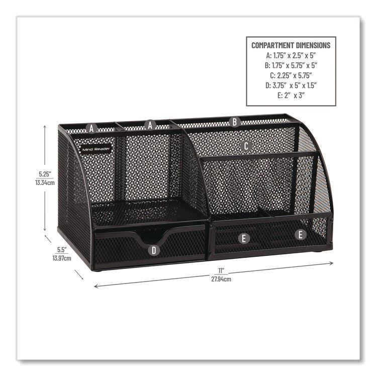 7-Compartment Metal Desk Organizer, 11 x 5.5 x 5, Black Metal Mesh