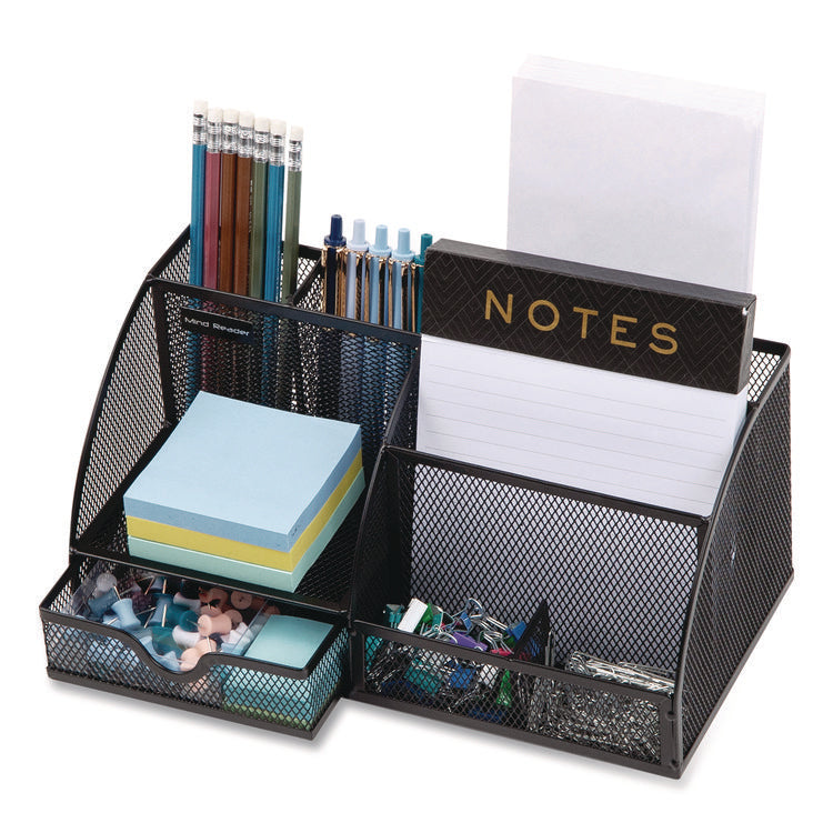 7-Compartment Metal Desk Organizer, 11 x 5.5 x 5, Black Metal Mesh