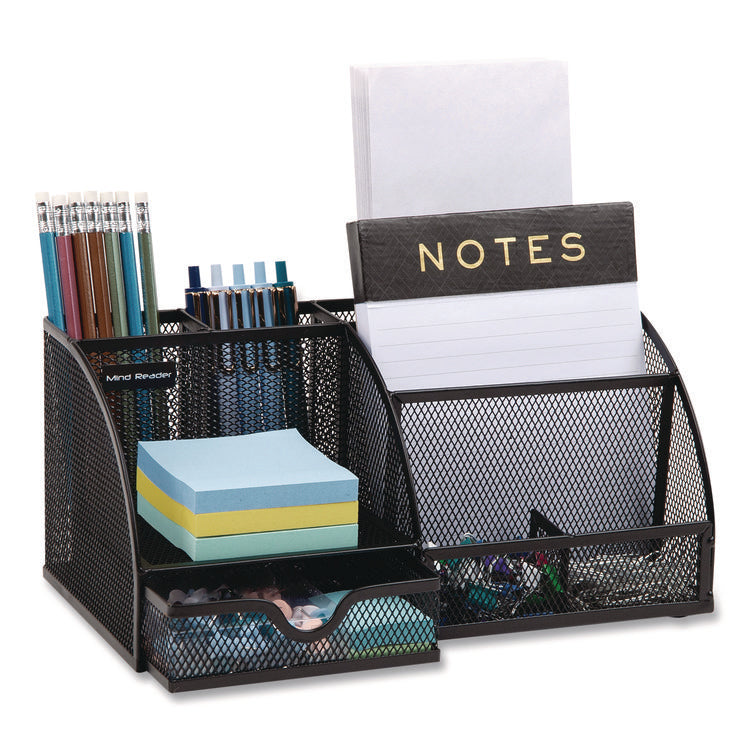 7-Compartment Metal Desk Organizer, 11 x 5.5 x 5, Black Metal Mesh