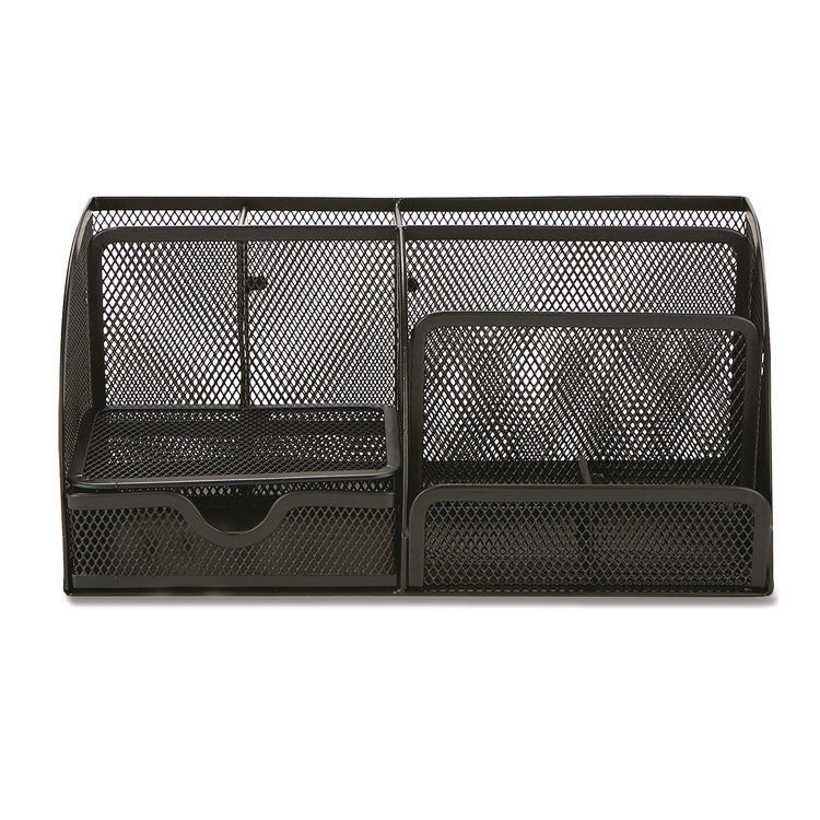 7-Compartment Metal Desk Organizer, 11 x 5.5 x 5, Black Metal Mesh