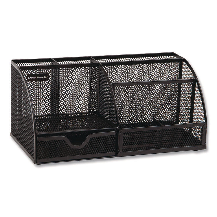 7-Compartment Metal Desk Organizer, 11 x 5.5 x 5, Black Metal Mesh