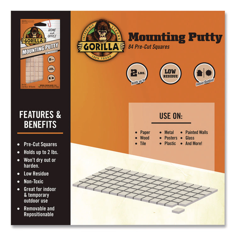 Removable Mounting Putty, Repositionable and Reusable, 2 oz, 84 Squares/Pack