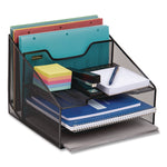 Metal Mesh Vertical File Holder Paper Tray Desktop Organizer, 2-Tier/5-Compartment, Letter Size, 11.25 x 12.5 x 9.5, Black