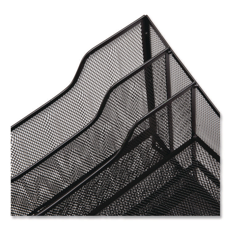 Metal Mesh Vertical File Holder Paper Tray Desktop Organizer, 2-Tier/5-Compartment, Letter Size, 11.25 x 12.5 x 9.5, Black