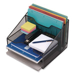 Metal Mesh Vertical File Holder Paper Tray Desktop Organizer, 2-Tier/5-Compartment, Letter Size, 11.25 x 12.5 x 9.5, Black