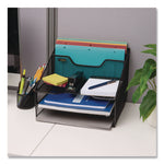 Metal Mesh Vertical File Holder Paper Tray Desktop Organizer, 2-Tier/5-Compartment, Letter Size, 11.25 x 12.5 x 9.5, Black