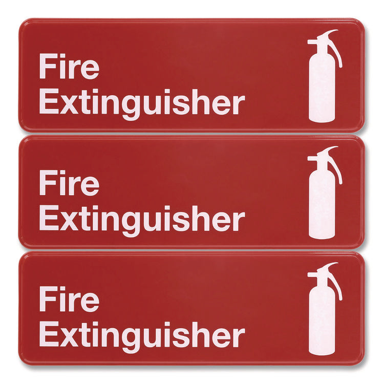 Fire Extinguisher Wall Sign, 9" x 3", Red Face, White Graphics, 3/Pack
