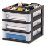 3-Drawer Desktop Storage with Top Organizer Tray, Plastic, 12.17 x 14.33 x 12.93, Black/Translucent