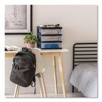 3-Drawer Desktop Storage with Top Organizer Tray, Plastic, 12.17 x 14.33 x 12.93, Black/Translucent