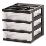 3-Drawer Desktop Storage with Top Organizer Tray, Plastic, 12.17 x 14.33 x 12.93, Black/Translucent