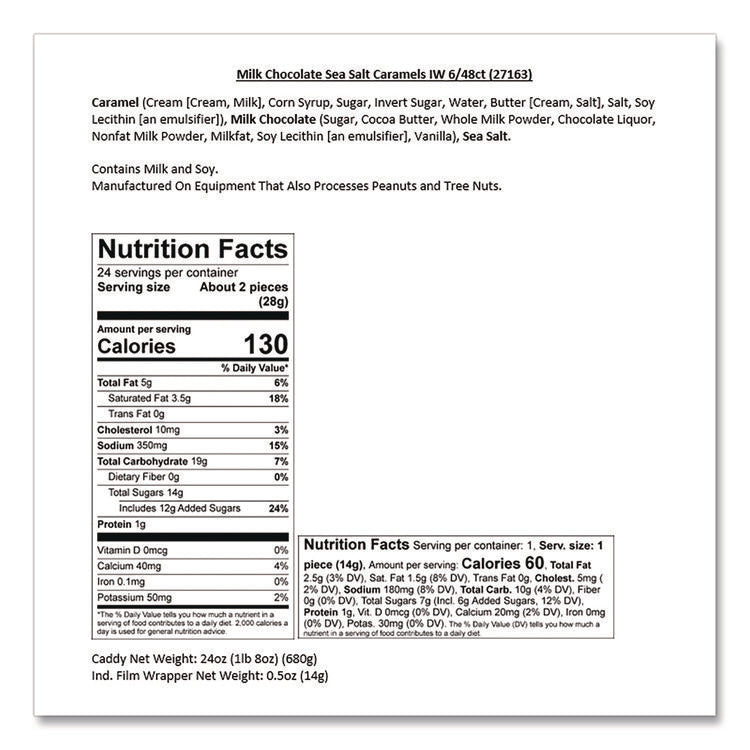 Small Batch Wonders Snack-Size Milk Chocolate Sea Salt Caramels, 0.5 oz Individually Wrapped, 48/Box