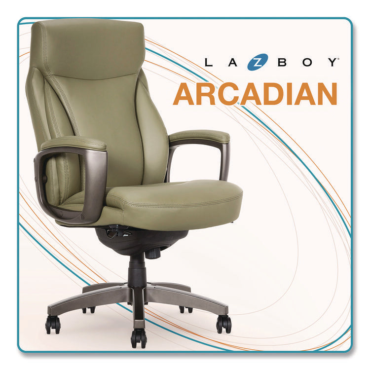 Arcadian Bonded Leather Executive Chair, Supports Up to 275 lb, 19" x 22" Seat Height, Olive Back/Seat, Gray/Black Base