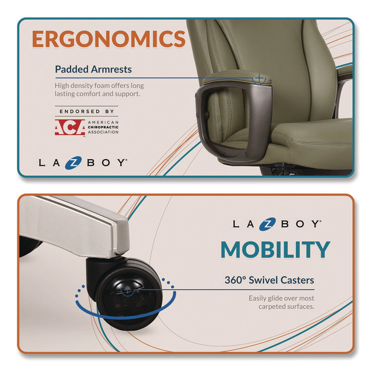 Arcadian Bonded Leather Executive Chair, Supports Up to 275 lb, 19" x 22" Seat Height, Olive Back/Seat, Gray/Black Base