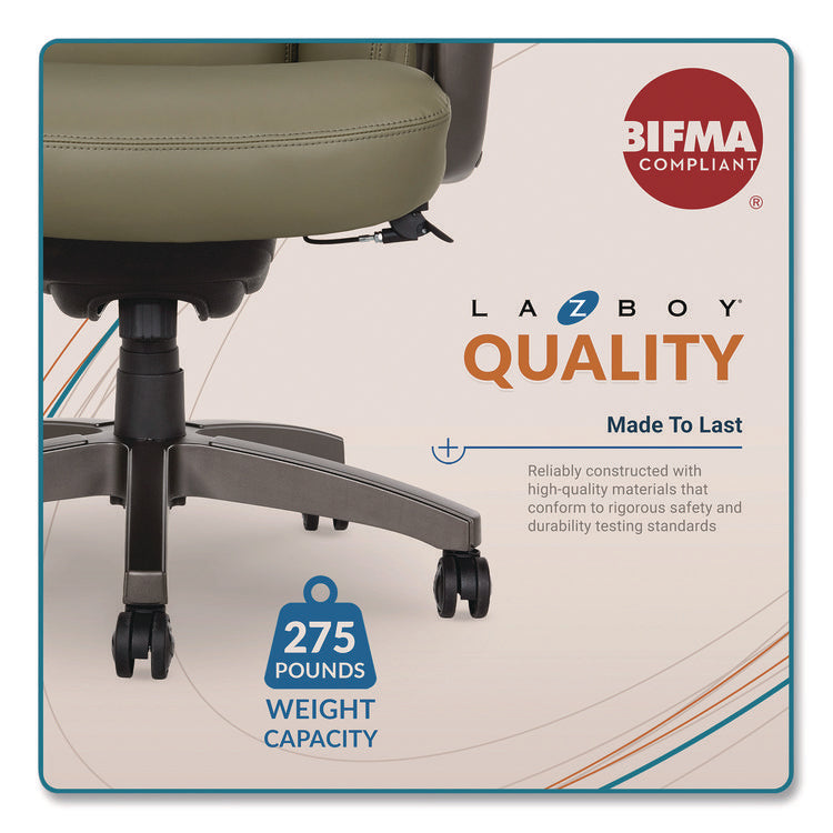 Arcadian Bonded Leather Executive Chair, Supports Up to 275 lb, 19" x 22" Seat Height, Olive Back/Seat, Gray/Black Base