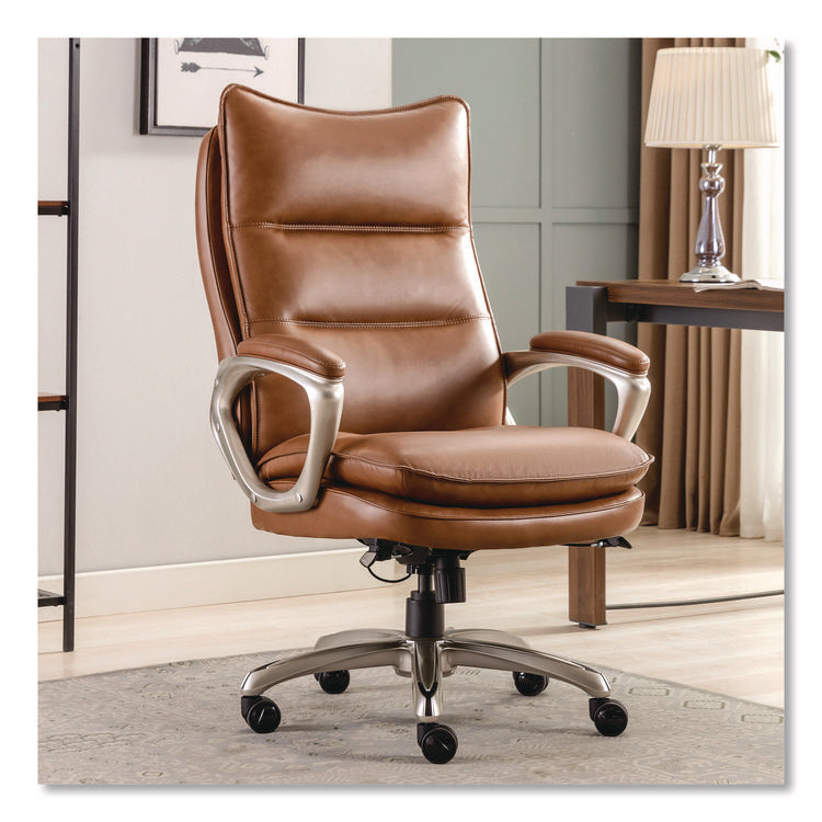 Jenkins Executive Big and Tall Chair, Supports Up to 400 lb, 20" to 23" Seat Height, Brown Seat/Back, Silver/Black Base