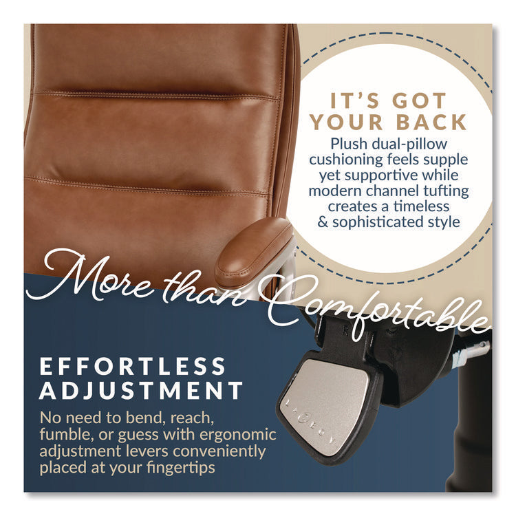 Jenkins Executive Big and Tall Chair, Supports Up to 400 lb, 20" to 23" Seat Height, Brown Seat/Back, Silver/Black Base
