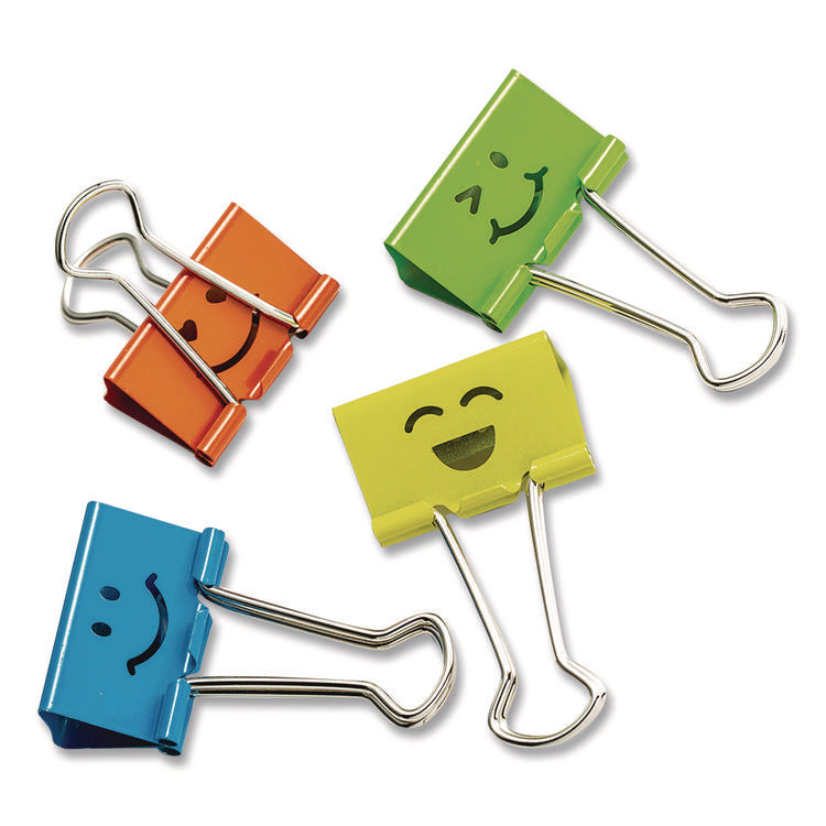 Smiling Face Binder Clips, Medium, Assorted Colors, 36/Pack