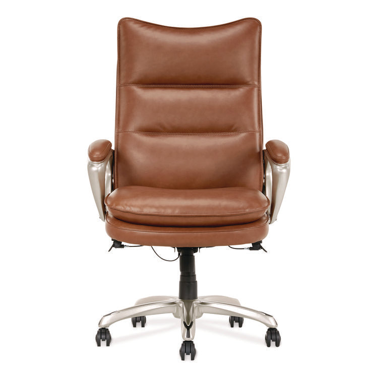 Jenkins Executive Big and Tall Chair, Supports Up to 400 lb, 20" to 23" Seat Height, Brown Seat/Back, Silver/Black Base