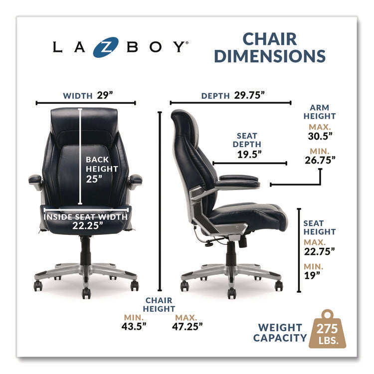 Meyer Bonded Leather Executive Chair, Supports Up to 275 lb, 19" x 22.75", Navy Seat, Navy/Back, Silver Base