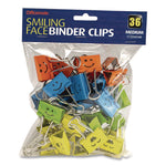 Smiling Face Binder Clips, Medium, Assorted Colors, 36/Pack